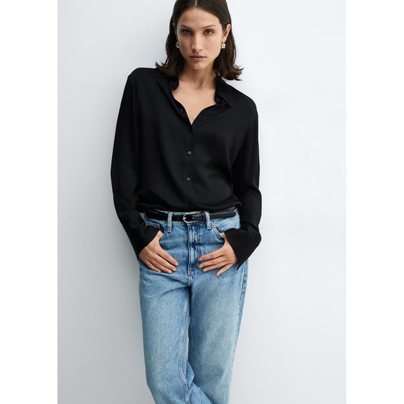 Mango Outlet Satin finish flowy shirt Black Plus Size 3XL NWT - Picture 1 of 9